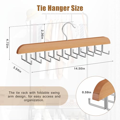 Wooden Tie and Belt Rack - 20 Folding Hook Organizer for Closet
