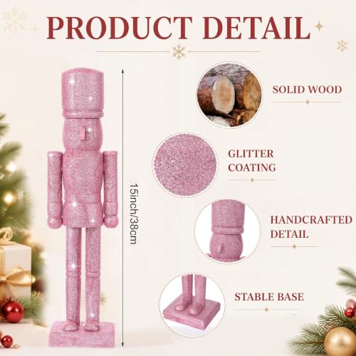 Pink Christmas Nutcracker Figurine - 15 Inch Glitter Soldier Decor