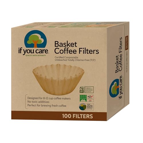Unbleached Coffee Filters 8 Inch Basket Style, Chlorine-Free, Eco-Friendly, 100 Count