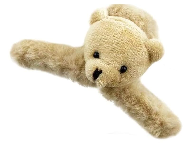 ZLmoue Large Brown Fluffy Plush Bear Hair Claw Clip for Thick Hair