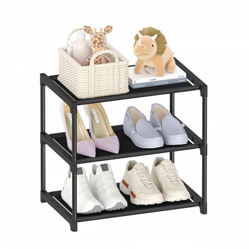 Autonomier 3-Tier Narrow Shoe Rack, Stackable Small Closet Organizer