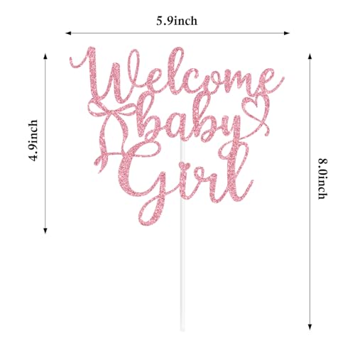 Welcome Baby Girl Cake Topper with Bow Tie Design - Pink Party Decor