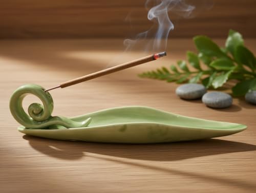 Handmade Ceramic Leaf Incense Holder - Celadon Glow Long Ash Catcher