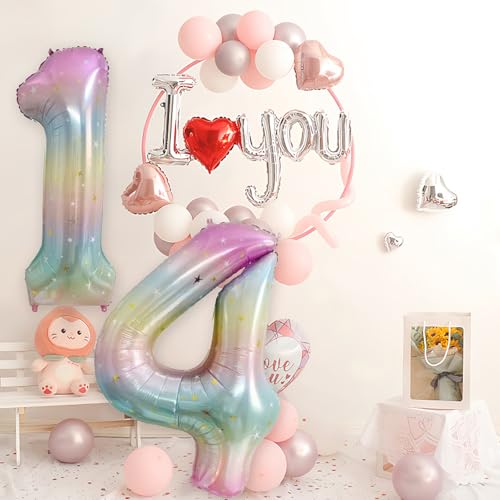 40 Inch Rainbow Number 14 Foil Balloon for Birthday Celebration