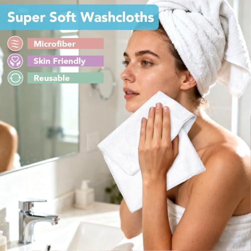 Orighty Microfiber Washcloths 5 Pack 12x12 Inch White Face Towels