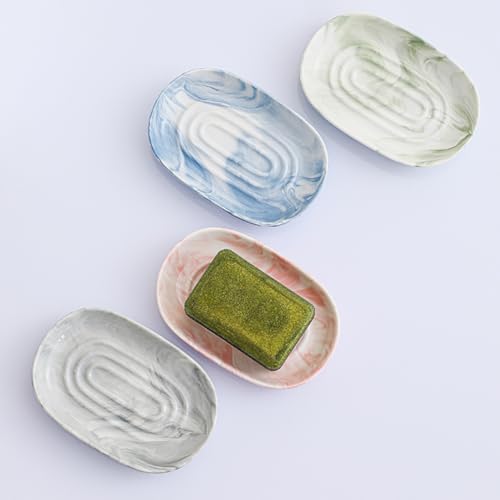 Ceramic Oval Soap Dish with Marble Pattern - Bathroom & Kitchen Decor