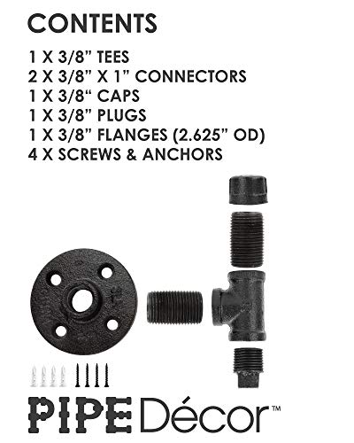 Pipe Decor Heavy Duty Wall-Mounted Robe and Towel Hook Kit - Rustic Black Finish