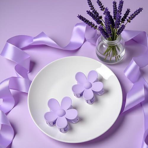 Senyango 2Pcs Purple Flower Hair Claw Clips - Non-Slip Plastic Jaw