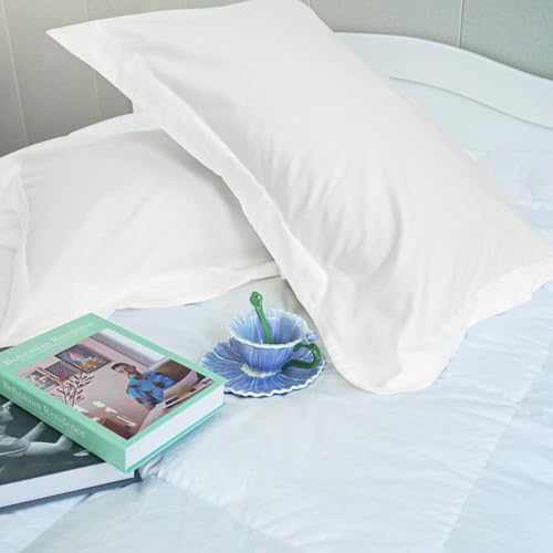 BoL CamelliaCasa 400 Thread Count 100% Cotton Pillowcase Set, Standard White