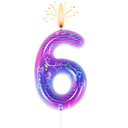 Purple Music Note 6th Birthday Candle - Kpop Cake Topper Decoration
