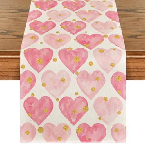 Pink Hearts Valentine's Table Runner 13x90 Inch Home Decor for Dining