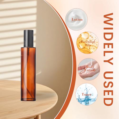 QUUPY 3-Pack 60ml Amber Glass Pump Bottles for Travel, Lotion & Cosmetics