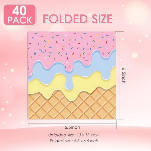Ice Cream Party Napkins - 40 Pack Disposable Paper Napkins for Birthdays