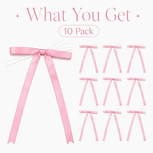 10 Pack Pink Bow Cake Decorations - Pre-Tied Satin Ribbon Bows