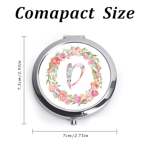 Personalized Floral Monogram Compact Mirror - QUSTGO Silver 2.75"