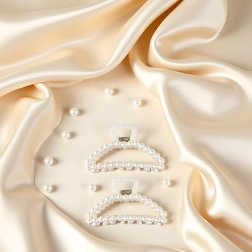 Zhuluck 2-Pack Large White Faux Pearl Hair Claw Clips for Thick Hair