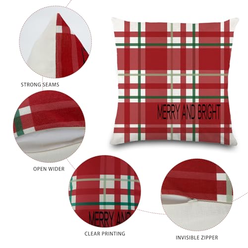 Red Green Christmas Pillow Covers 18x18 Inches - Festive Holiday Cushion Cases Set of 4