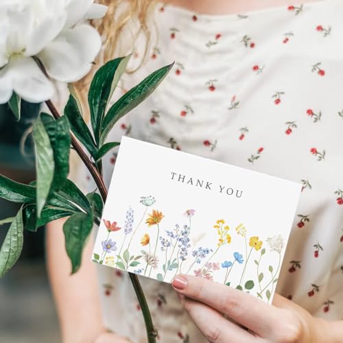 Hidreas Floral Thank You Cards with Kraft Envelopes, 4x6 Inch, 24 Pack
