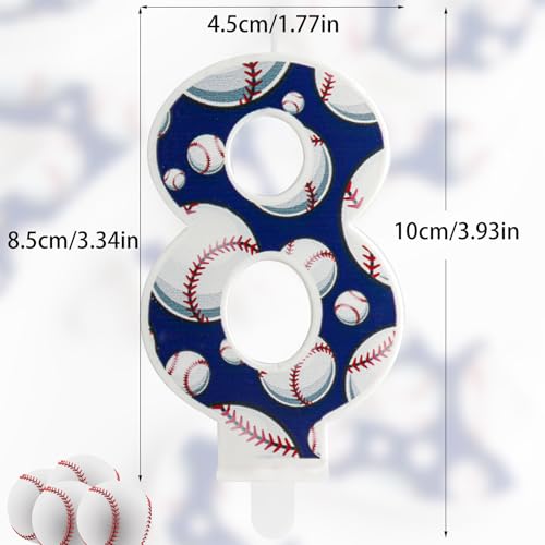Number 3 Baseball Birthday Candle - Blue & White Cake Topper