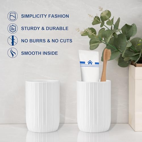 UHEY HOME Ceramic Bathroom Tumbler, 12.6oz Stripe White Toothbrush Holder