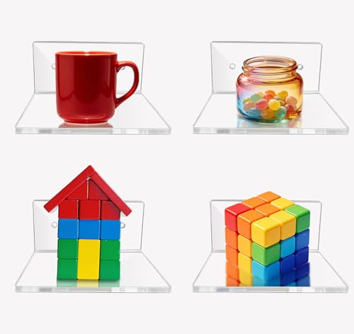 4-Inch Clear Acrylic Floating Wall Shelves - Set of 4 Small Display Ledges