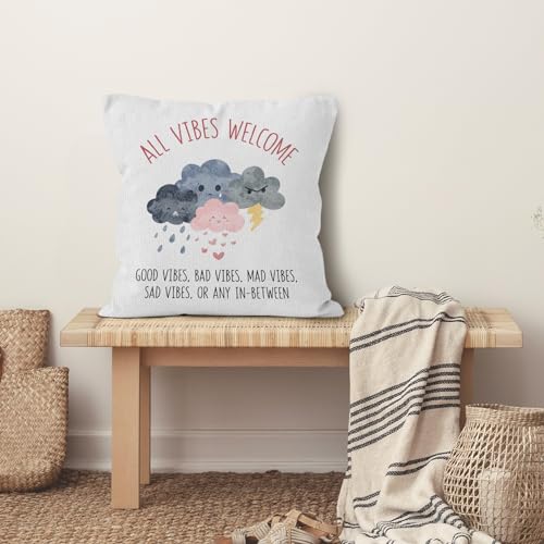 VRW 18x18 White Inspirational Throw Pillow Cover - Good Vibes Decor, Pack of 1