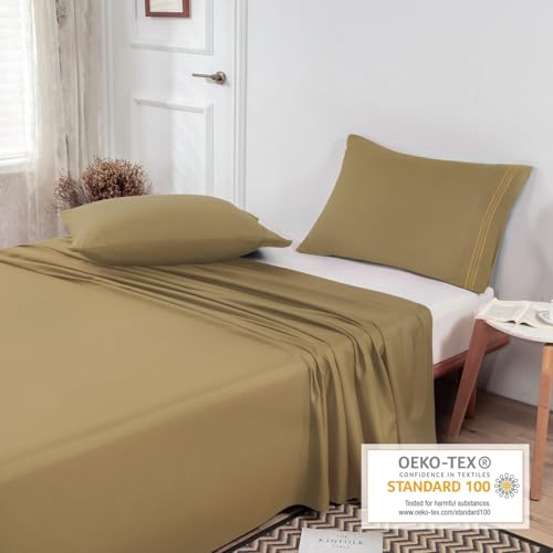 Twin Size Khaki Flat Sheet - Ultra Soft 1800 Microfiber Bedding