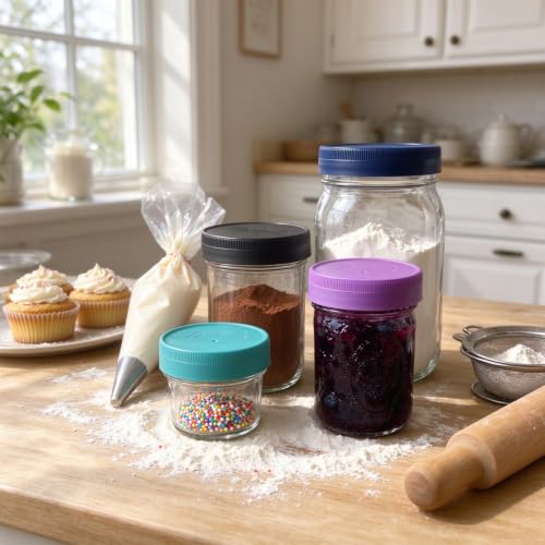 Bedgeta Regular Mouth Mason Jar Lids 8 Pack Black Leakproof Food Storage Caps