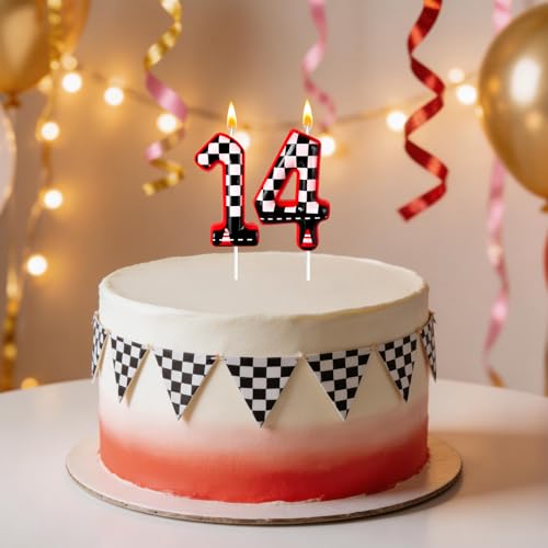 Black and White Plaid Birthday Candles - Racing Theme (Set of 4)