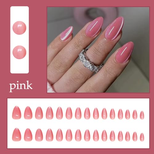 Gradient Pink Press on Nails Almond False Nail Kit Reusable Glossy