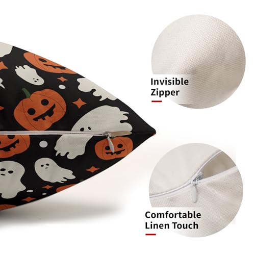 Robvobe Halloween Pillow Covers Set of 2 - Cute Ghost & Pumpkin Design, 12x20in
