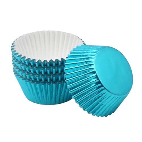 Mombake Aqua Blue Foil Cupcake Liners - Standard Muffin Baking Cups, 100ct