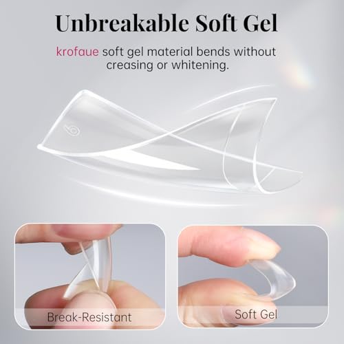 Krofaue Clear French Half Cover Nail Tips & Glue Kit