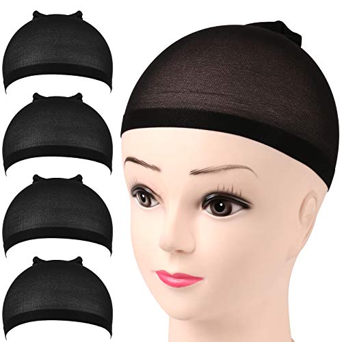 FANDAMEI Nylon Wig Caps 4 Pcs Stocking Wig Caps for Women Black