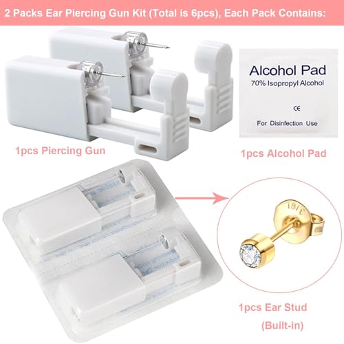 Lyuxzad Disposable Ear Piercing Gun Kit with Built-in Earrings and Cleaning Tools - Gold