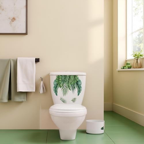 Self-Adhesive Green Leaf Toilet Seat Lid Decal - Removable & Waterproof