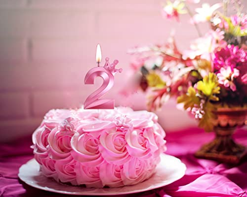 Glitter Pink Number 2 Birthday Candle - 3.15 Inch Crown Topper