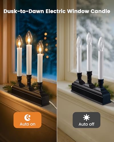 Black Dusk-to-Dawn Electric Window Candles - 3-Light Flameless Christmas Candolier