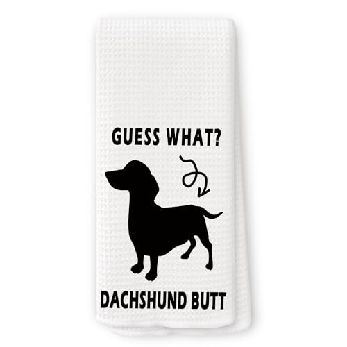 Funny Dachshund Kitchen Towel - 16x24 Inch Waffle Weave Doxie Dish Towel