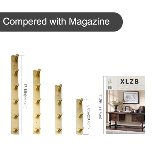 Gold Wall Hooks - 3 Brushed Gold Adhesive Key Hook Rack