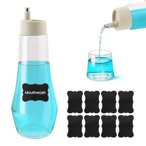 Clear Glass Mouthwash Dispenser 8.8 oz with Lid and Cup