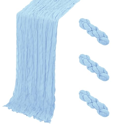 3 Pack Baby Blue Cheesecloth Table Runner 17x108 Inch for Events