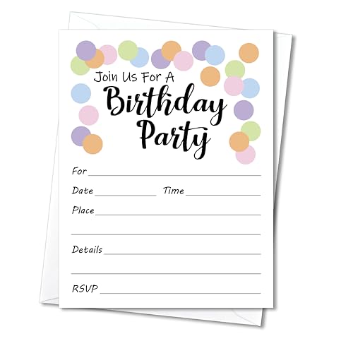 Bubble Polka Dot Birthday Invitations with Envelopes - 12 Pack