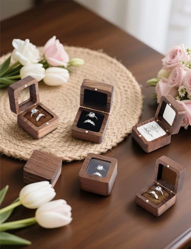 Vintage Wooden Ring Box for Wedding & Engagement - 2 Slots
