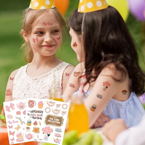 JoyfulGlam 114 PCS Tea Party Temporary Tattoos Cute Floral Favors