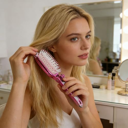 Tinsparkwin Folding Travel Hair Brush with Mirror Mini Detangling Comb
