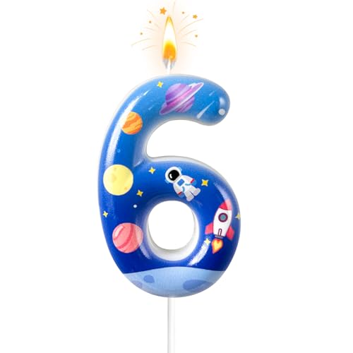 Number 6 Spaceship Birthday Candle - Space Themed Cake Topper
