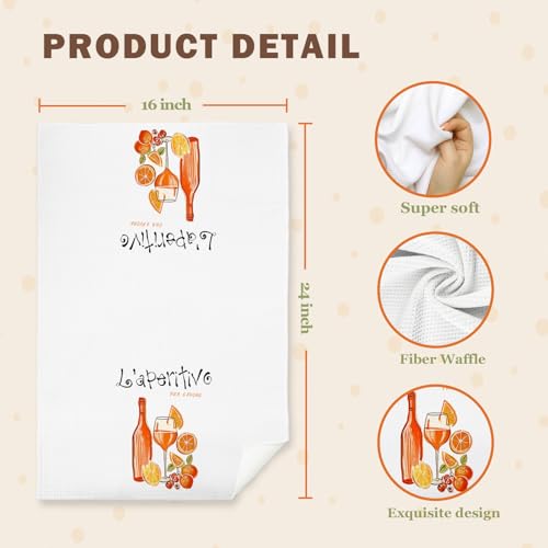 Aperol Spritz Kitchen Towels - Decorative 16x24 Inch Hand Towels for Cocktail Lovers