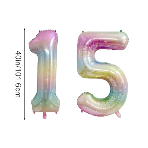 40 Inch Rainbow Number 15 Foil Balloon for Birthday & Celebrations