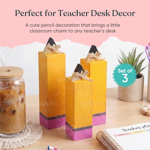 Wooden Pencil Table Decorations - Set of 3 for Back to School